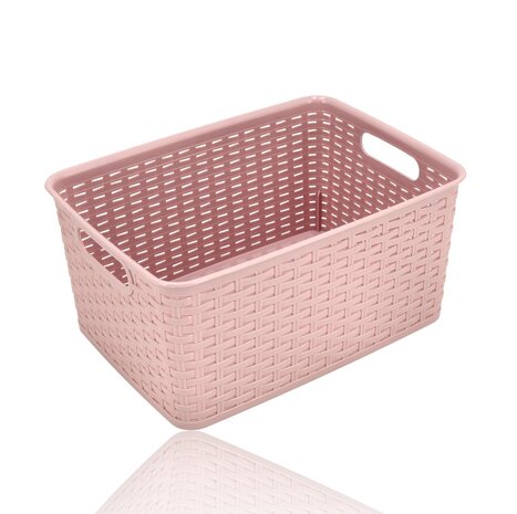 Discountershop Opbergmand 10L Kunststof Roze – Mandjes Riet Look Opbergbox & Opbergdoos – Keukenkast en Kledingkast Organizer – Stapelbare Kast Organizer