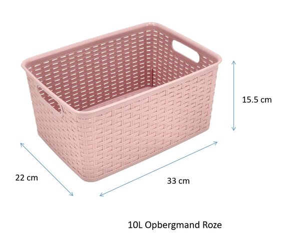 Discountershop Opbergmand 10L Kunststof Roze – Mandjes Riet Look Opbergbox & Opbergdoos – Keukenkast en Kledingkast Organizer – Stapelbare Kast Organizer