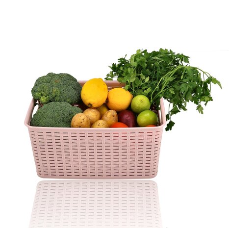 Discountershop Opbergmand 10L Kunststof Roze – Mandjes Riet Look Opbergbox & Opbergdoos – Keukenkast en Kledingkast Organizer – Stapelbare Kast Organizer