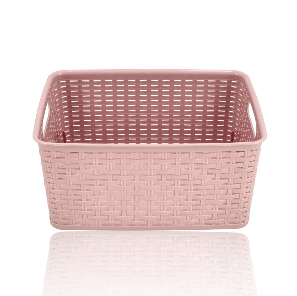 Discountershop Opbergmand 10L Kunststof Roze – Mandjes Riet Look Opbergbox & Opbergdoos – Keukenkast en Kledingkast Organizer – Stapelbare Kast Organizer