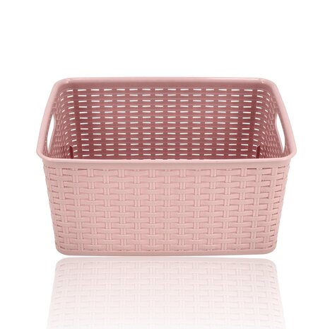 Discountershop Opbergmand 10L Kunststof Roze – Mandjes Riet Look Opbergbox & Opbergdoos – Keukenkast en Kledingkast Organizer – Stapelbare Kast Organizer