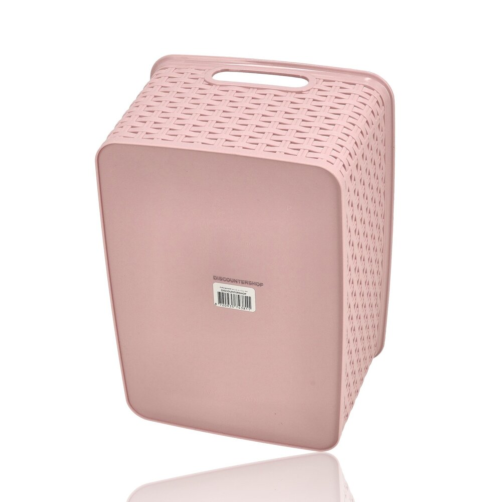 Discountershop Storage Basket 10L Plastic Pink – Rattan Look Storage Box & Storage Bin – Kitchen Cabinet and Closet Organizer – Stackable Storage Basket