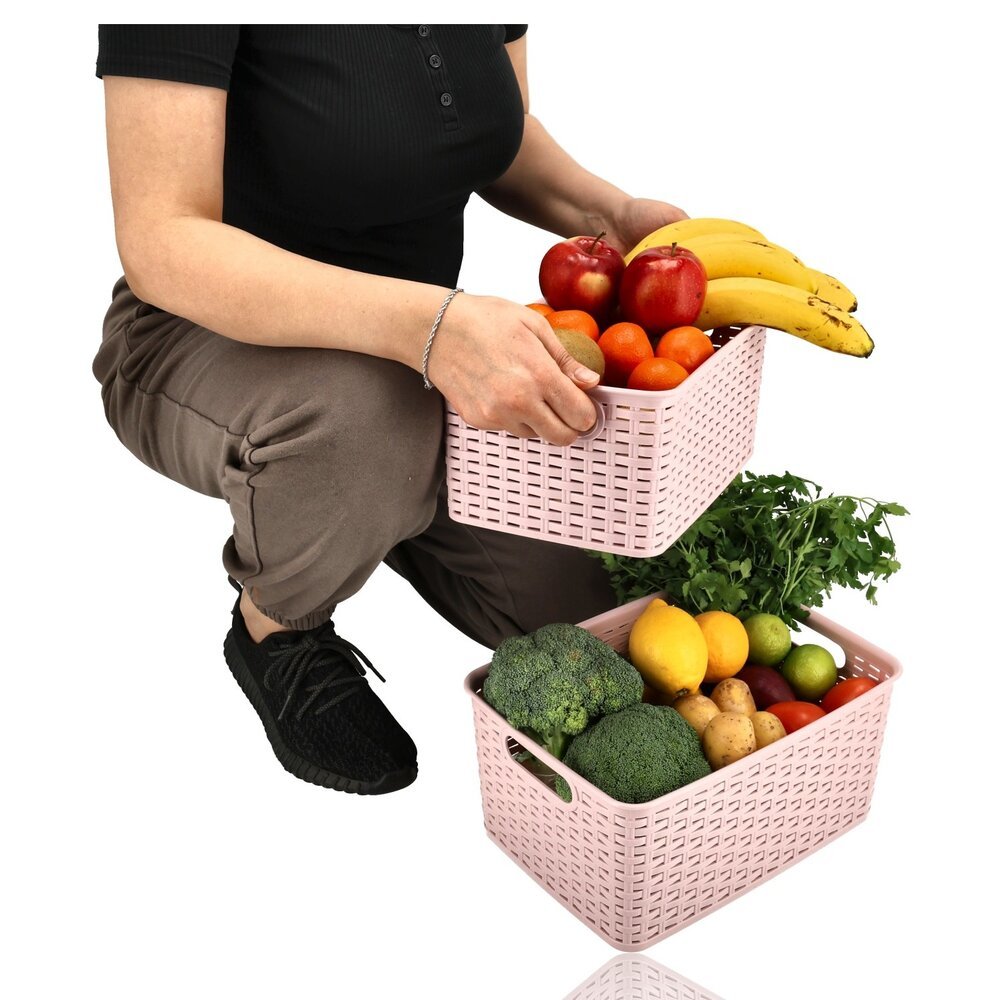 Discountershop Opbergmand 6L Kunststof – Mandjes Riet Look Multifunctionele Opbergdoos – Kast Organizer en Keukenkast Organizer – Opbergsystemen voor Opslag