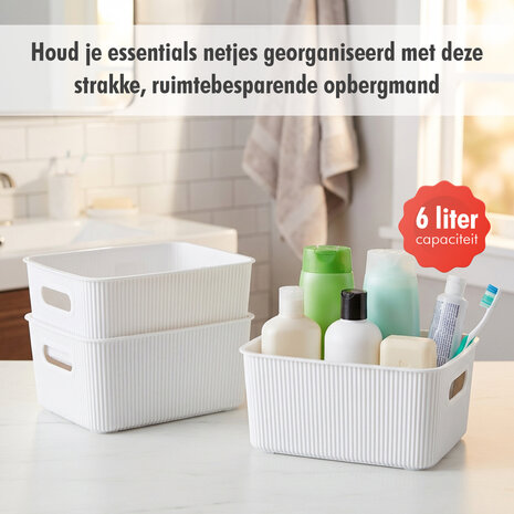 Discountershop Opbergmand 6 Liter Kunststof – Kast Organizer, Keukenkast Organizer, Opbergmand Kinderkamer en Speelgoed – Opbergdoos Wit