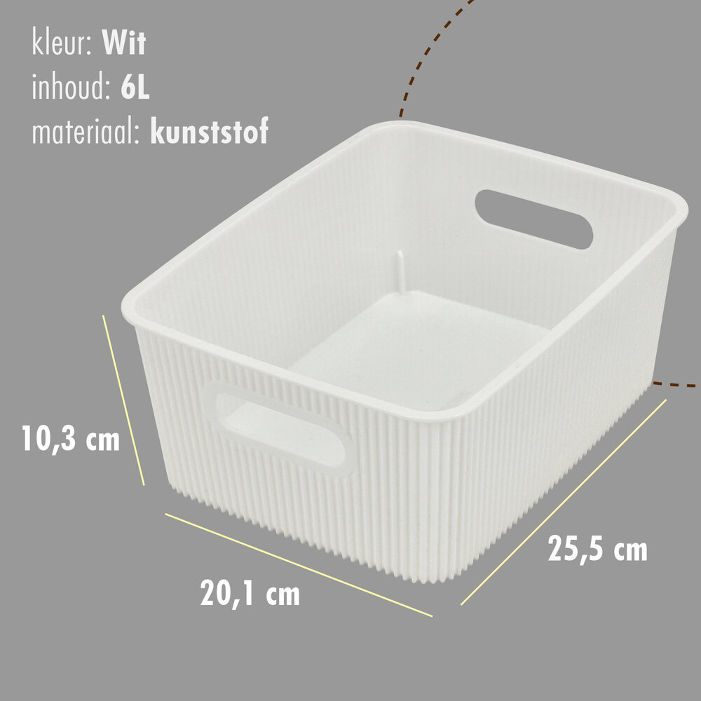 Discountershop Opbergmand 6 Liter Kunststof – Kast Organizer, Keukenkast Organizer, Opbergmand Kinderkamer en Speelgoed – Opbergdoos Wit