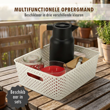 Discountershop Opbergmand Wit – ±12 Liter Kunststof Opbergmanden met Handgrepen – Multifunctionele Opbergdoos voor Opslag