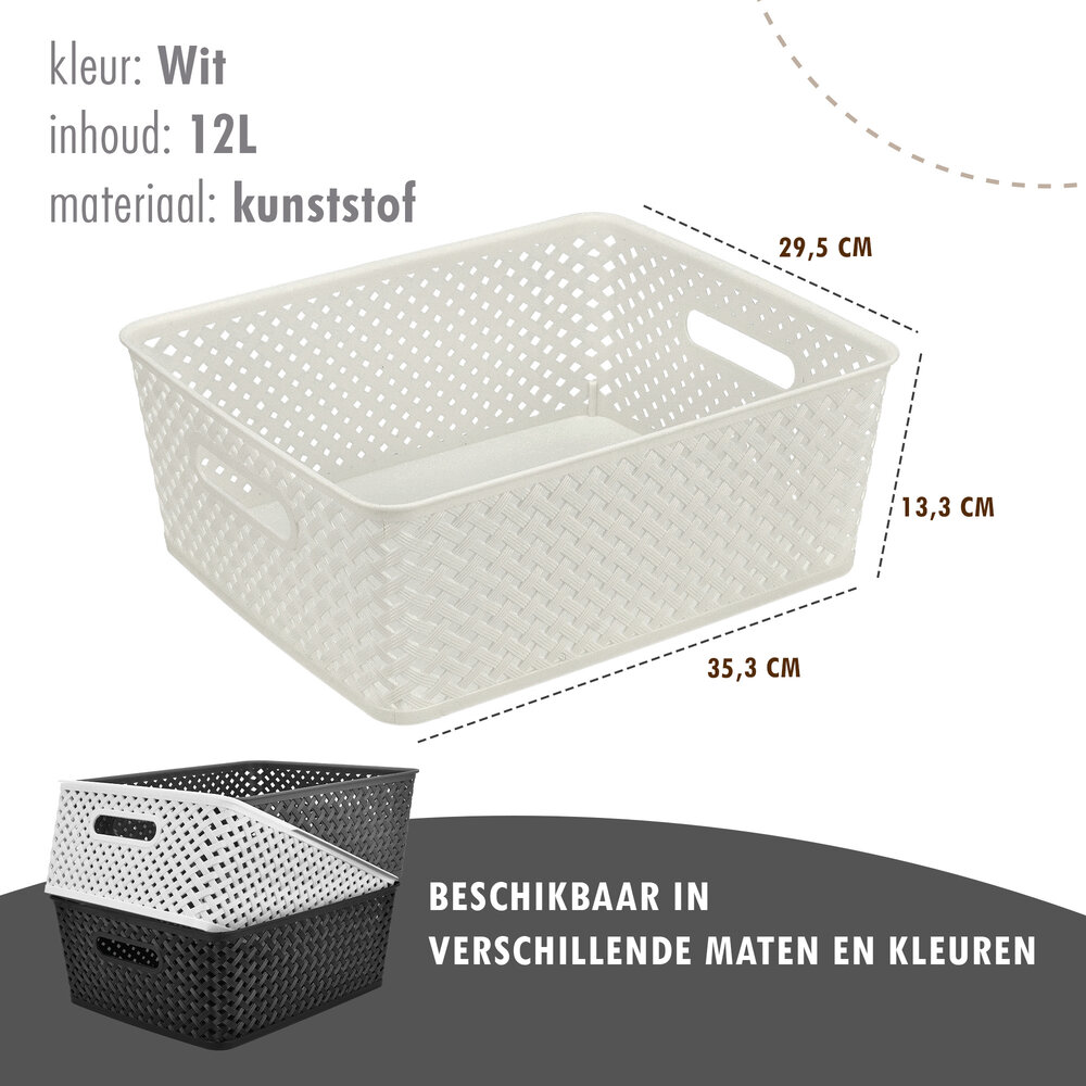 Discountershop Opbergmand Wit – ±12 Liter Kunststof Opbergmanden met Handgrepen – Multifunctionele Opbergdoos voor Opslag