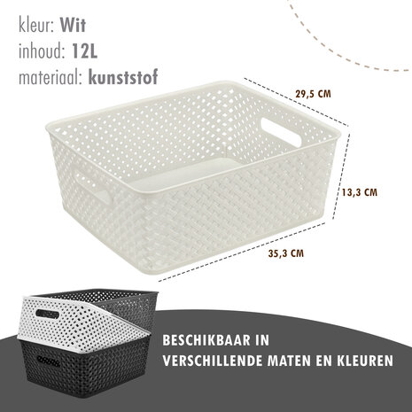 Discountershop White Storage Basket – ±12L Plastic Storage Baskets with Handles – Multi-Purpose Storage Box for Storage