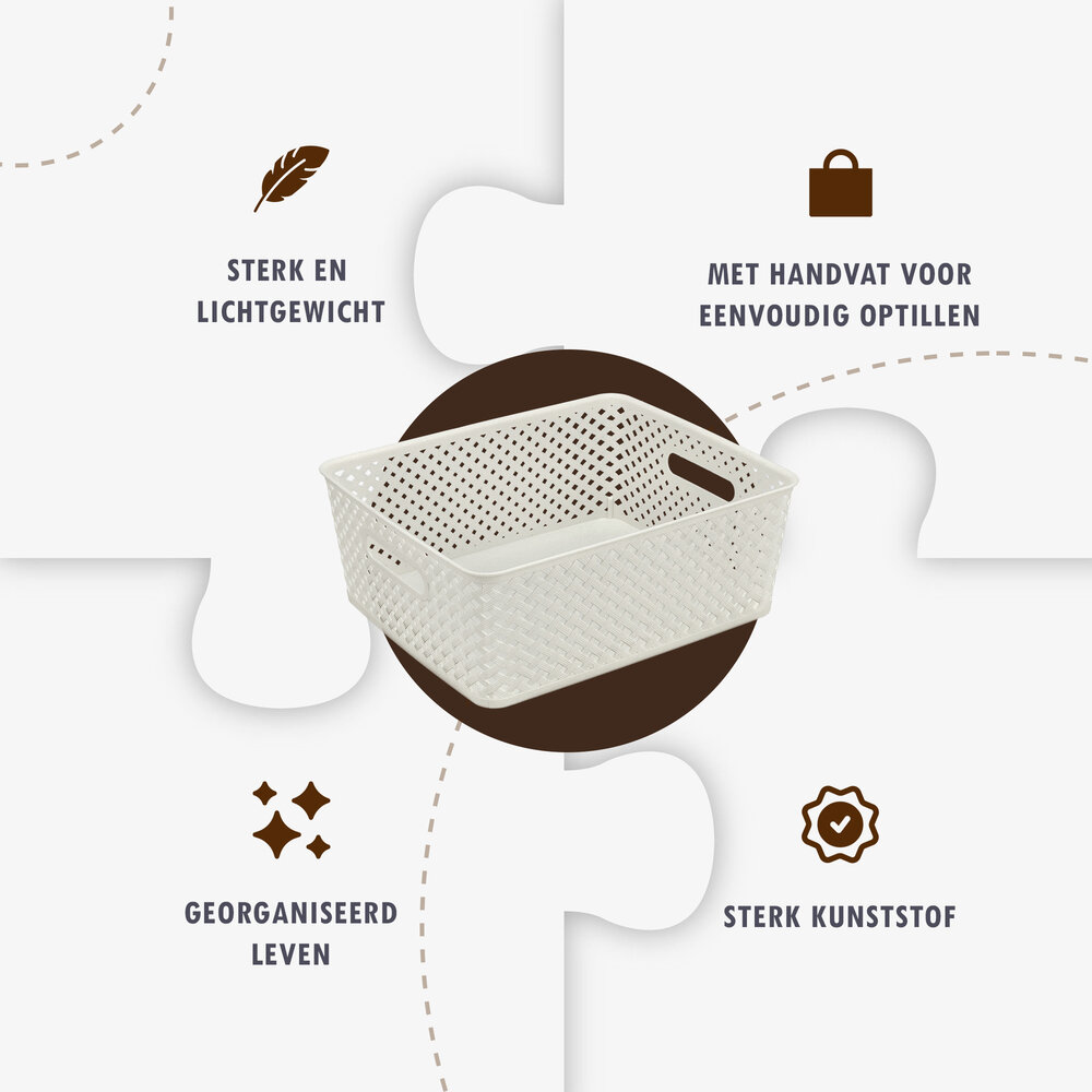 Discountershop White Storage Basket – ±12L Plastic Storage Baskets with Handles – Multi-Purpose Storage Box for Storage