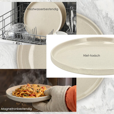 Discountershop Dinerborden Set – Crème Keramische Borden 26,3 cm – Glanzend Servies met Opstaande Rand – Voor Horeca, Restaurants en Feestdagen