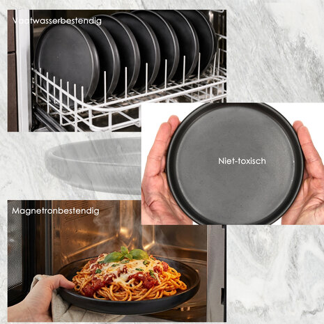Discountershop Ceramic Breakfast Plates Black Ø20 cm – Cake Plates & Dessert Plates, Dishwasher & Microwave Safe Tableware