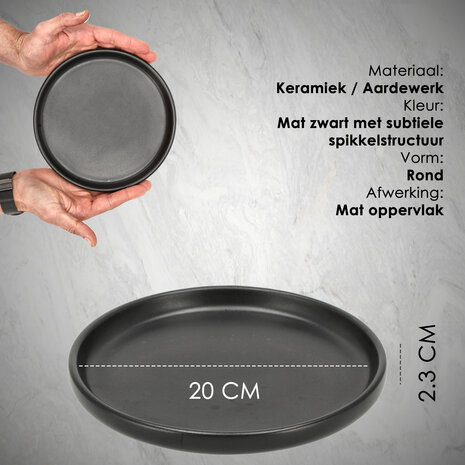 Discountershop Ceramic Breakfast Plates Black Ø20 cm – Cake Plates & Dessert Plates, Dishwasher & Microwave Safe Tableware