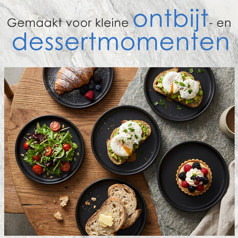 Discountershop Ceramic Breakfast Plates Black Ø20 cm – Cake Plates & Dessert Plates, Dishwasher & Microwave Safe Tableware
