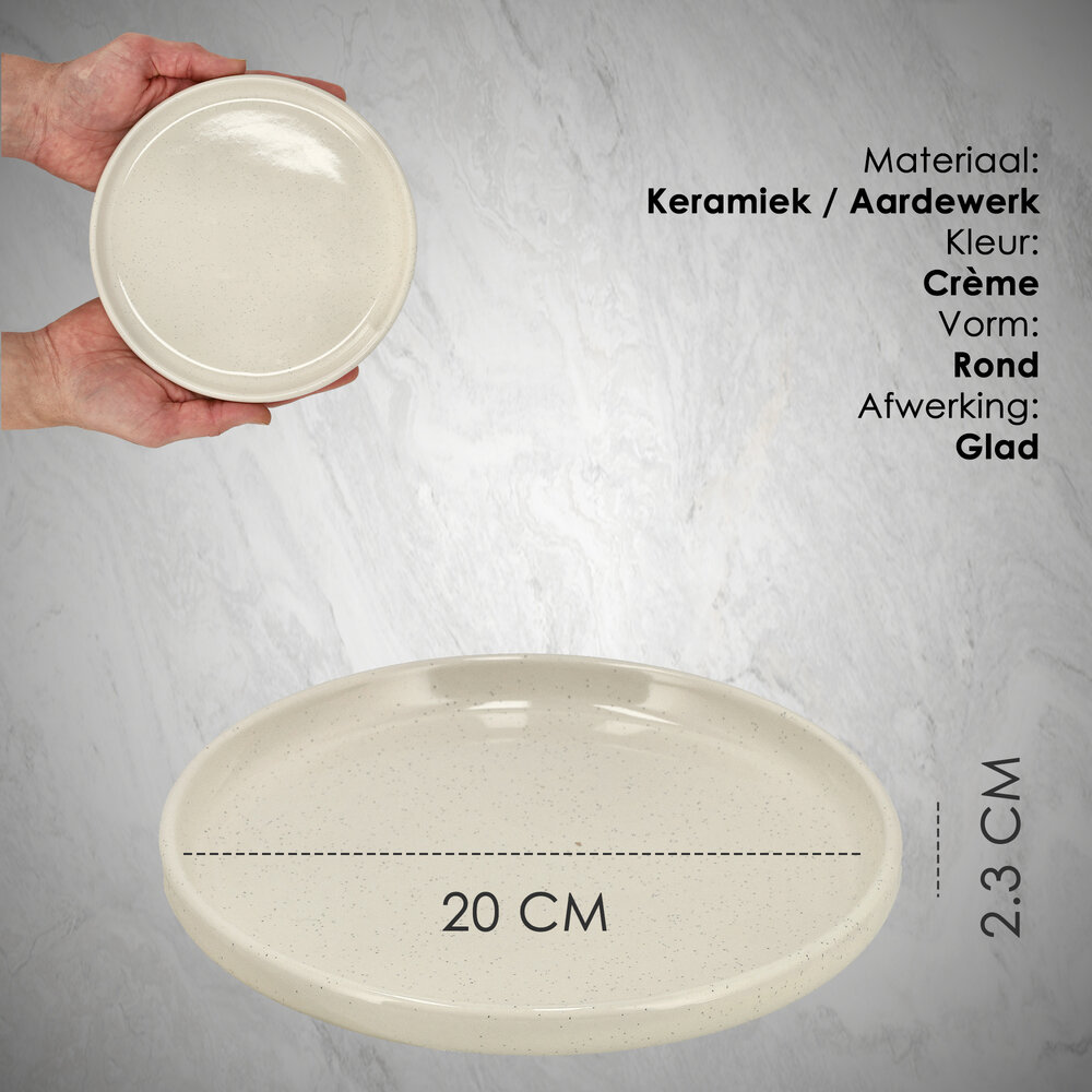 Discountershop Ontbijtborden & Gebaksbordjes Keramiek Ø20 cm – Crème Dessertborden, Vaatwasser- en Magnetronbestendig Servies voor Keuken