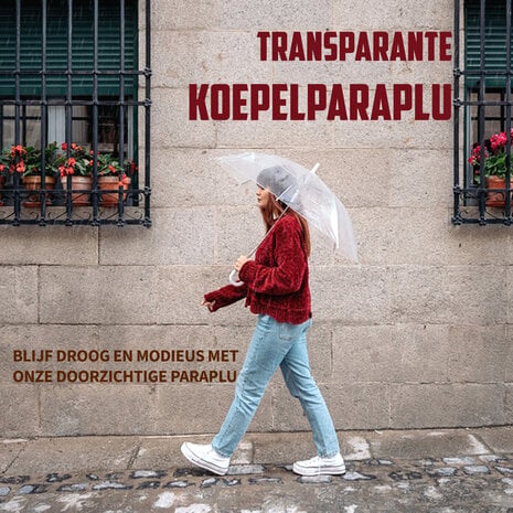 Discountershop Doorzichtige Paraplu Bruiloft 100cm – Transparante Trouwparaplu Groot, Sterke Windbestendige Paraplu voor Bruid en Gasten