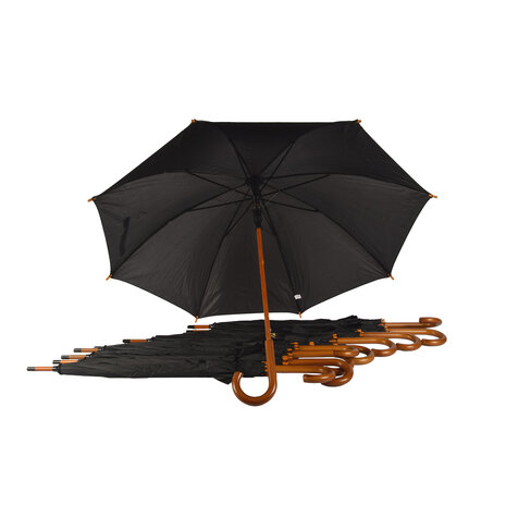 Discountershop Paraplu met J Wooden Hook Handle – Large Black Umbrella 98 cm, Windproof Strong Umbrella for Women and Men