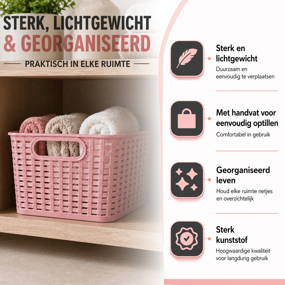 Discountershop Storage Basket 6L Plastic – Rattan Look Multifunctional Storage Box – Closet Organizer & Kitchen Cabinet Organizer – Storage System for Home Organization
