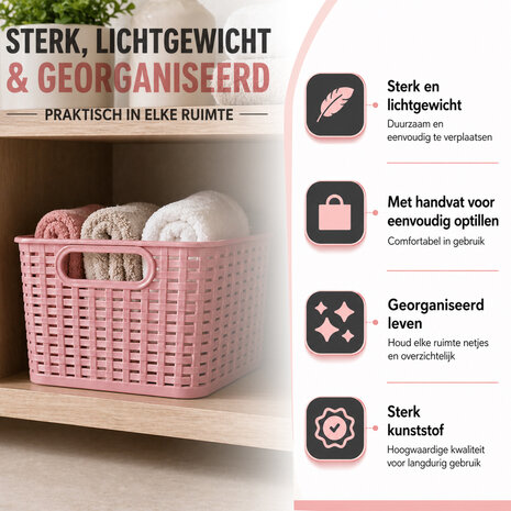 Discountershop Opbergmand 6L Kunststof – Mandjes Riet Look Multifunctionele Opbergdoos – Kast Organizer en Keukenkast Organizer – Opbergsystemen voor Opslag