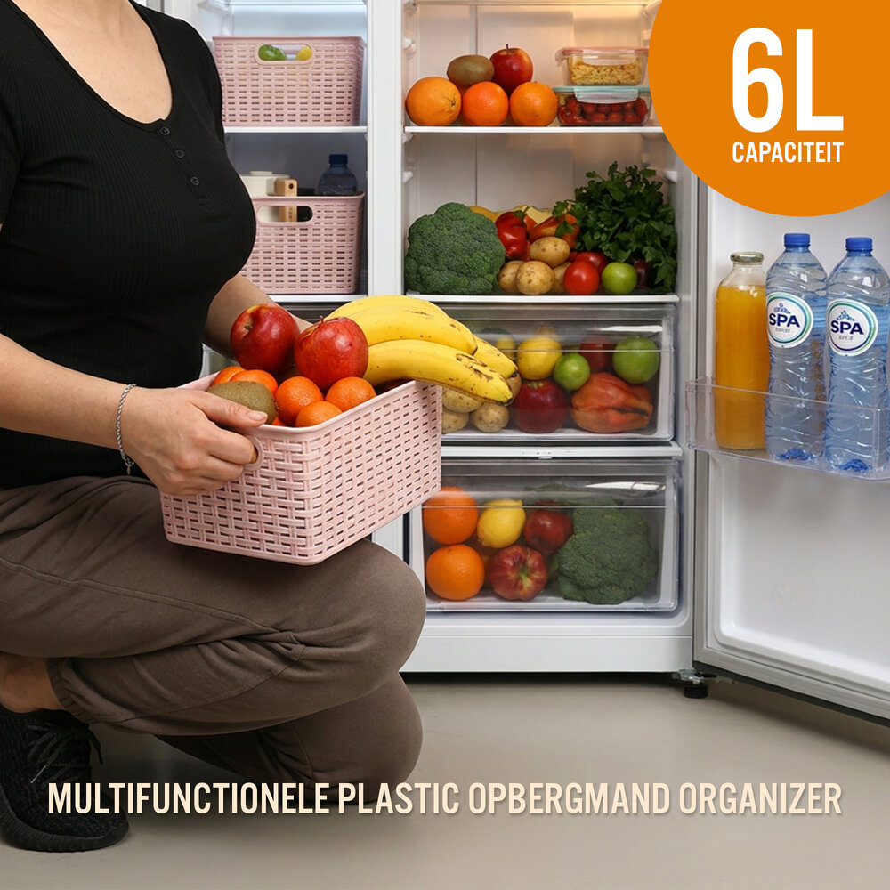 Discountershop Storage Basket 6L Plastic – Rattan Look Multifunctional Storage Box – Closet Organizer & Kitchen Cabinet Organizer – Storage System for Home Organization