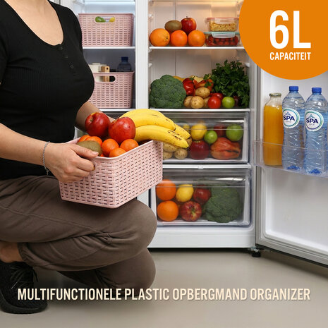Discountershop Opbergmand 6L Kunststof – Mandjes Riet Look Multifunctionele Opbergdoos – Kast Organizer en Keukenkast Organizer – Opbergsystemen voor Opslag