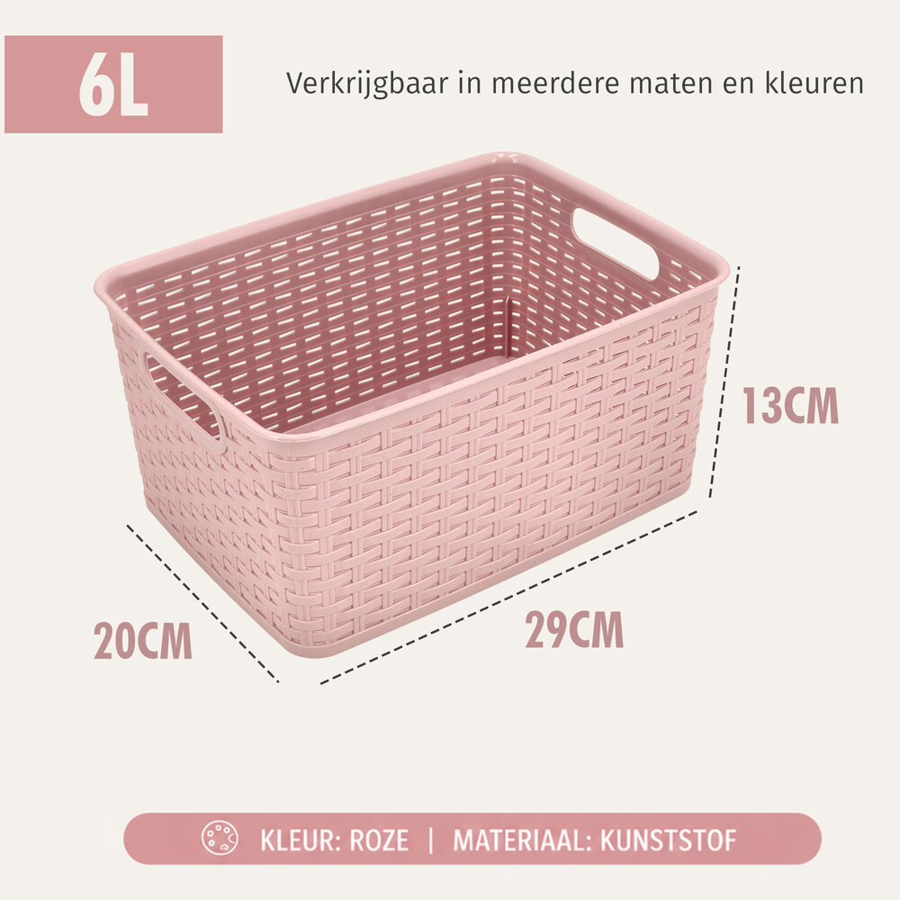 Discountershop Opbergmand 6L Kunststof – Mandjes Riet Look Multifunctionele Opbergdoos – Kast Organizer en Keukenkast Organizer – Opbergsystemen voor Opslag