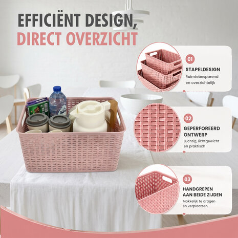Discountershop Pink Plastic Storage Basket 18L – Rattan Storage Box – Storage Box for Living Room, Kids Room and Bathroom – Multifunctional Cabinet Organizer
