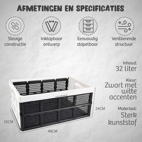 Discountershop Foldable Storage Crate 32 Liter - Collapsible Grocery Crate with Handles - Multifunctional Storage Box for Home, Travel, Camping and DIY Discountershop Foldable Storage Crate 32 Liter - Collapsible Grocery Crate with Handles - Multifunctional Storage Box for Home, Travel, Camping and DIY