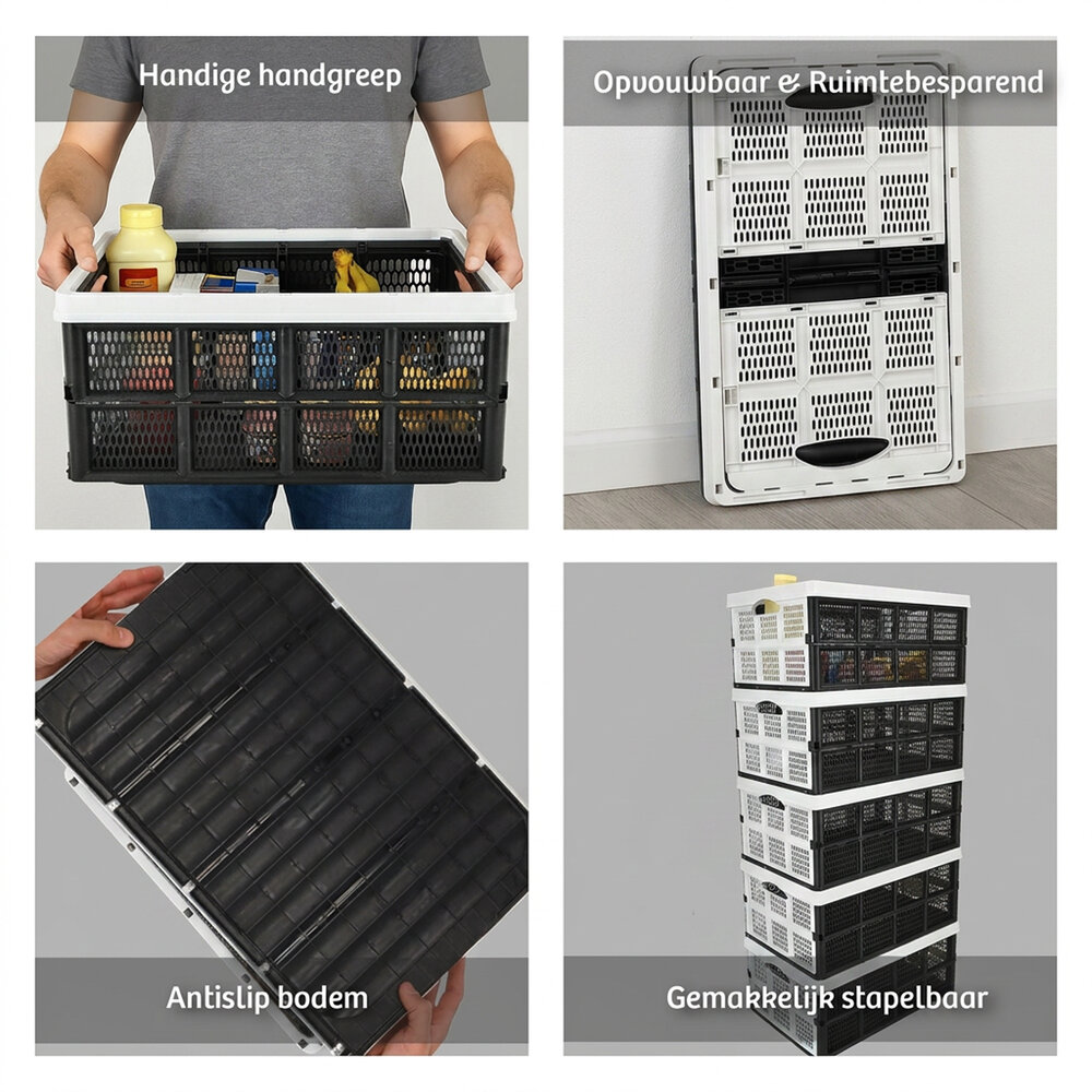 Discountershop Opvouwbaar Vouwkrat 32 Liter - Inklapbare Boodschappenkrat met Handgrepen - Multifunctionele Opbergbox voor Thuis, Onderweg, Kamperen en Klussen
