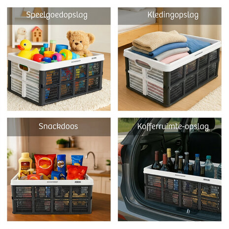 Discountershop Opvouwbaar Vouwkrat 32 Liter - Inklapbare Boodschappenkrat met Handgrepen - Multifunctionele Opbergbox voor Thuis, Onderweg, Kamperen en Klussen