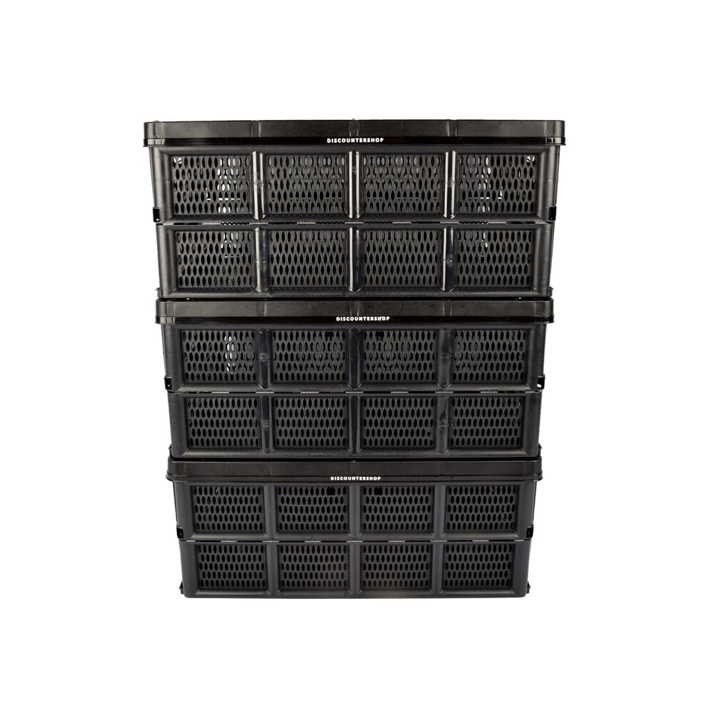 Discountershop Easily Collapsible Folding Crate - 32 Liters - Black Plastic - Equipped with Two Handles on the Side - Dimensions: 48cm x 35cm x 24cm Discountershop Easily Collapsible Folding Crate - 32 Liters - Black Plastic - Equipped with Two Handles on the Side - Dimensions: 48cm x 35cm x 24cm