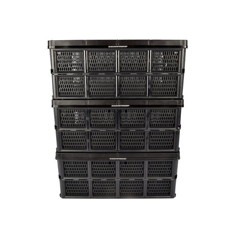 Discountershop Easily Collapsible Folding Crate - 32 Liters - Black Plastic - Equipped with Two Handles on the Side - Dimensions: 48cm x 35cm x 24cm Discountershop Easily Collapsible Folding Crate - 32 Liters - Black Plastic - Equipped with Two Handles on the Side - Dimensions: 48cm x 35cm x 24cm