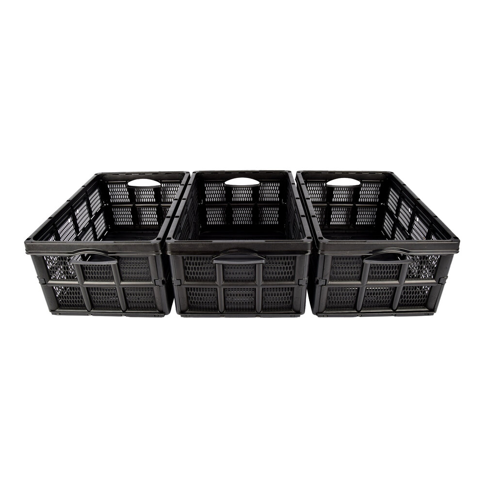 Discountershop Easily Collapsible Folding Crate - 32 Liters - Black Plastic - Equipped with Two Handles on the Side - Dimensions: 48cm x 35cm x 24cm Discountershop Easily Collapsible Folding Crate - 32 Liters - Black Plastic - Equipped with Two Handles on the Side - Dimensions: 48cm x 35cm x 24cm