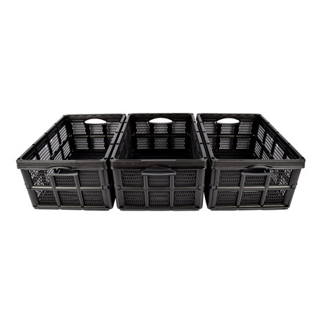 Discountershop Easily Collapsible Folding Crate - 32 Liters - Black Plastic - Equipped with Two Handles on the Side - Dimensions: 48cm x 35cm x 24cm Discountershop Easily Collapsible Folding Crate - 32 Liters - Black Plastic - Equipped with Two Handles on the Side - Dimensions: 48cm x 35cm x 24cm