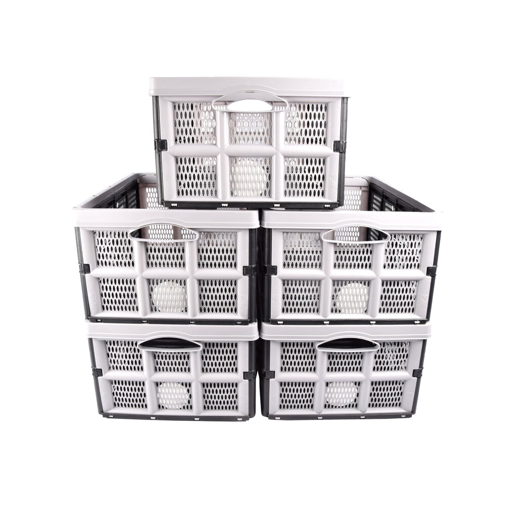 Discountershop Foldable Storage Crate 32L Black White - Collapsible Grocery Crate with Handles - Recycled Plastic Storage Box for Home, Camping, DIY and Travel Discountershop Foldable Storage Crate 32L Black White - Collapsible Grocery Crate with Handles - Recycled Plastic Storage Box for Home, Camping, DIY and Travel