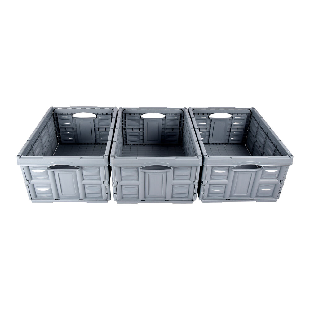Discountershop Foldable 45L Utility Crate with Handles - Heavy Duty Collapsible Storage Box for Groceries, Camping Gear, Garage Tools, Garden and Warehouse - Blue