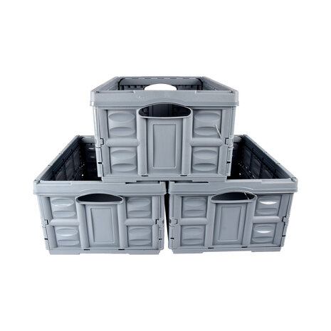 Discountershop Foldable 45L Utility Crate with Handles - Heavy Duty Collapsible Storage Box for Groceries, Camping Gear, Garage Tools, Garden and Warehouse - Blue
