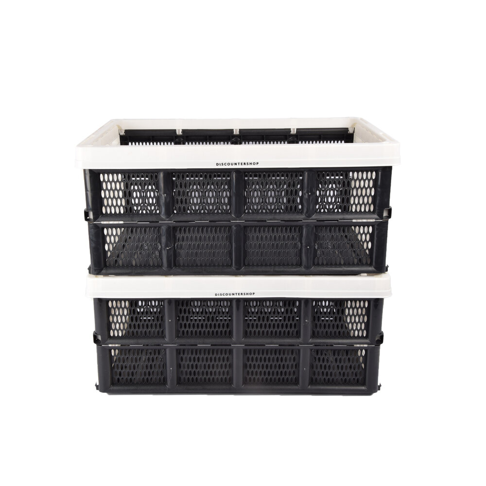 Discountershop Vouwkrat met Soft-touch Handgrepen  | Wit Plastic | L50cm x B21cm x H33cm | Stapelbare Opbergmand voor Badkamer, Keuken, Kantoor | 32 Liter | Eenvoudig in Gebruik en Opslag Waardevolle items