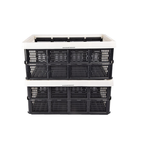 Discountershop Vouwkrat met Soft-touch Handgrepen  | Wit Plastic | L50cm x B21cm x H33cm | Stapelbare Opbergmand voor Badkamer, Keuken, Kantoor | 32 Liter | Eenvoudig in Gebruik en Opslag Waardevolle items
