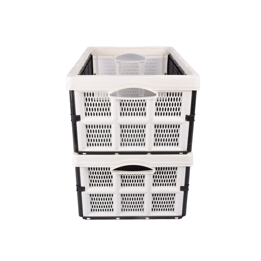 Discountershop Folding Crate with Soft-touch Handles | White Plastic | L50cm x W21cm x H33cm | Stackable Storage Basket for Bathroom, Kitchen, Office | 32 Liters | Easy to Use and Store Valuables Discountershop Folding Crate with Soft-touch Handles | White Plastic | L50cm x W21cm x H33cm | Stackable Storage Basket for Bathroom, Kitchen, Office | 32 Liters | Easy to Use and Store Valuables