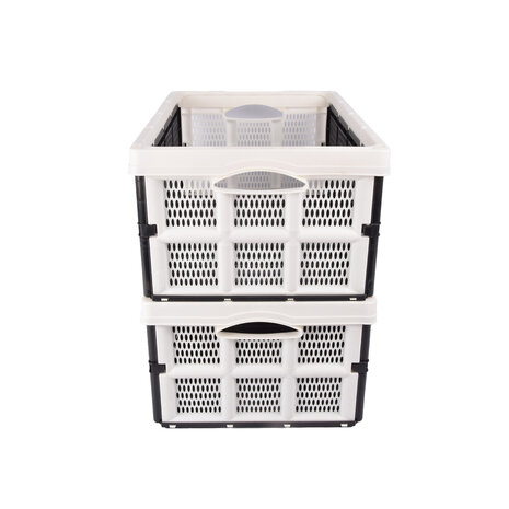Discountershop Vouwkrat met Soft-touch Handgrepen  | Wit Plastic | L50cm x B21cm x H33cm | Stapelbare Opbergmand voor Badkamer, Keuken, Kantoor | 32 Liter | Eenvoudig in Gebruik en Opslag Waardevolle items