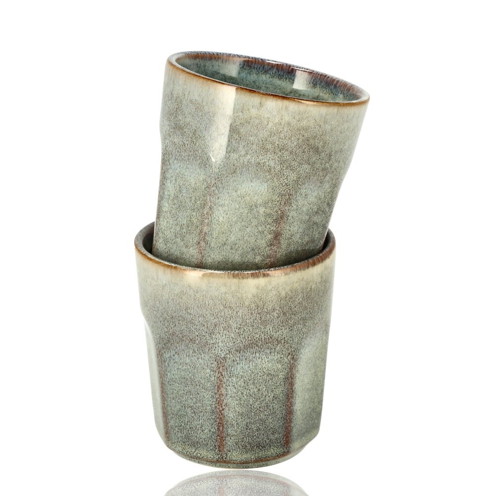 Discountershop Earthenware Coffee Mug 200 ml – Ceramic Cup Without Handle for Coffee, Tea, Cappuccino and Lungo – Green/Grey