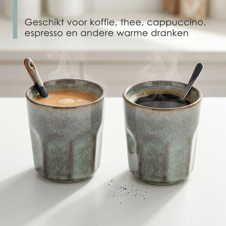Discountershop Koffiebeker Aardewerk 200 ml – Keramische Beker Zonder Oor voor Koffie, Thee, Cappuccino en Lungo – Groen/Grijs Discountershop Koffiebeker Aardewerk 200 ml – Keramische Beker Zonder Oor voor Koffie, Thee, Cappuccino en Lungo – Groen/Grijs