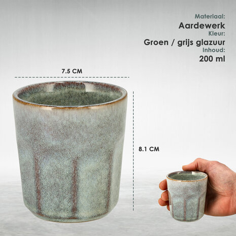 Discountershop Koffiebeker Aardewerk 200 ml – Keramische Beker Zonder Oor voor Koffie, Thee, Cappuccino en Lungo – Groen/Grijs Discountershop Koffiebeker Aardewerk 200 ml – Keramische Beker Zonder Oor voor Koffie, Thee, Cappuccino en Lungo – Groen/Grijs