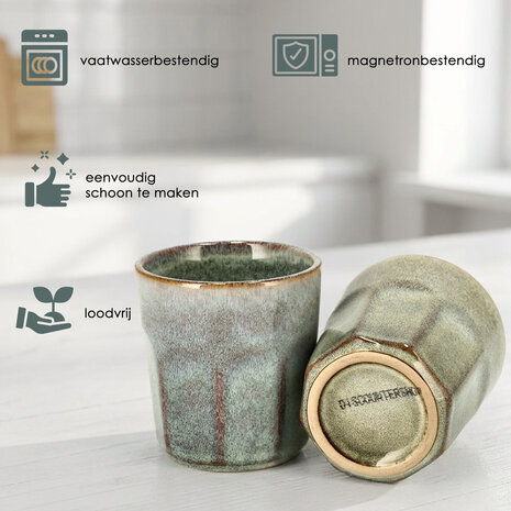 Discountershop Koffiebeker Aardewerk 200 ml – Keramische Beker Zonder Oor voor Koffie, Thee, Cappuccino en Lungo – Groen/Grijs Discountershop Koffiebeker Aardewerk 200 ml – Keramische Beker Zonder Oor voor Koffie, Thee, Cappuccino en Lungo – Groen/Grijs