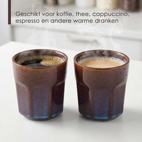 Discountershop Earthenware Coffee Mug 200 ml – Ceramic Cup Without Handle for Lungo, Cappuccino, Espresso and Tea – Blue-Brown