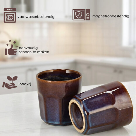 Discountershop Koffiebeker Aardewerk 200 ml – Keramische Beker Zonder Oor voor Lungo, Cappuccino, Espresso en Thee – Blauw-Bruin Discountershop Koffiebeker Aardewerk 200 ml – Keramische Beker Zonder Oor voor Lungo, Cappuccino, Espresso en Thee – Blauw-Bruin