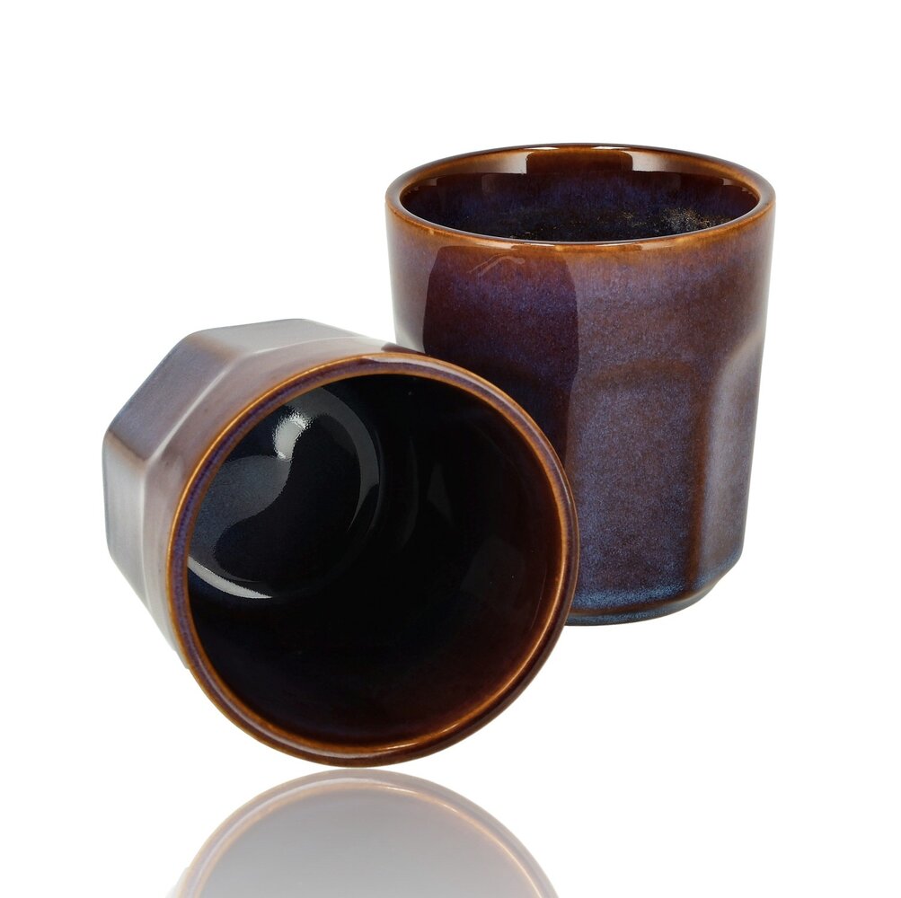 Discountershop Earthenware Coffee Mug 200 ml – Ceramic Cup Without Handle for Lungo, Cappuccino, Espresso and Tea – Blue-Brown