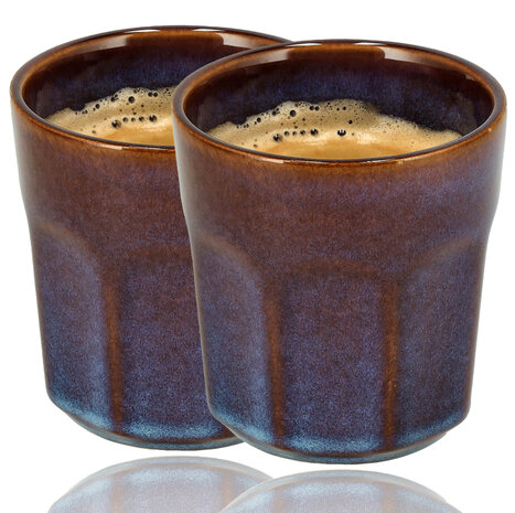 Discountershop Earthenware Coffee Mug 200 ml – Ceramic Cup Without Handle for Lungo, Cappuccino, Espresso and Tea – Blue-Brown