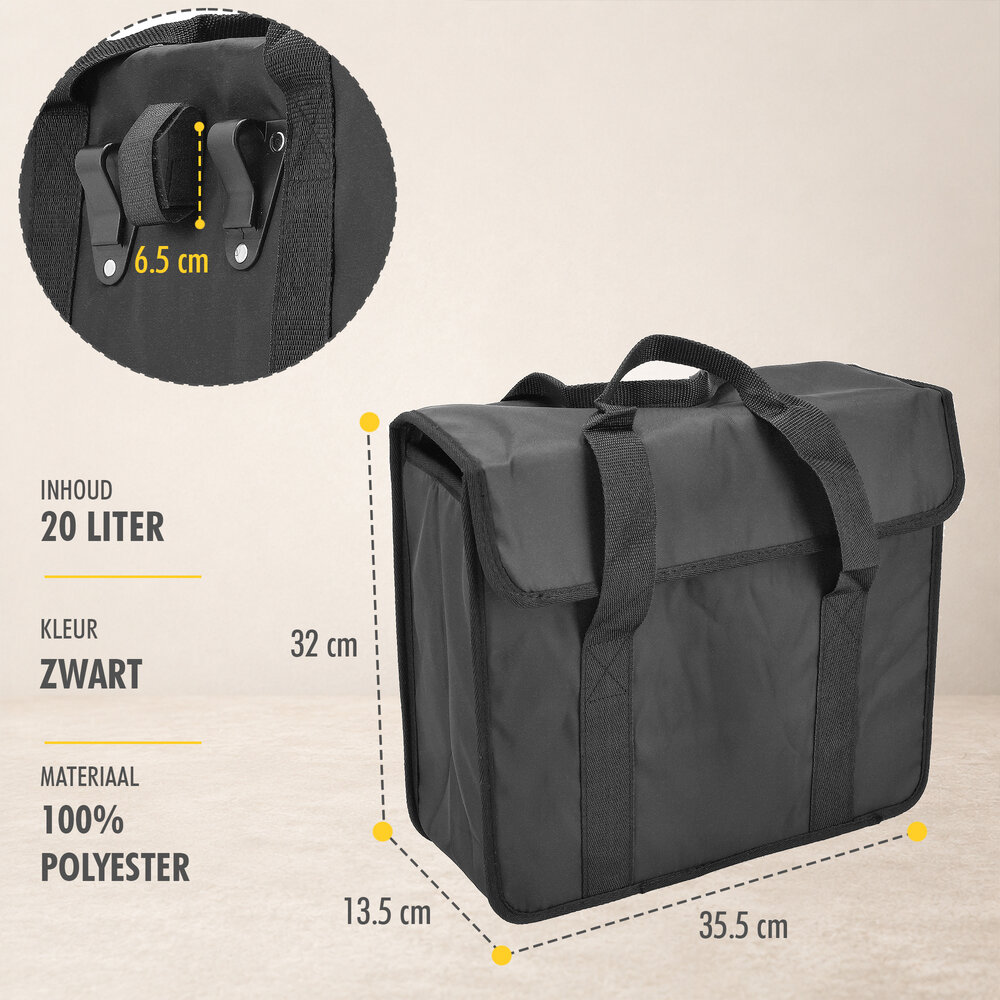 Discountershop Single Bicycle Pannier Black – 20L – Bike Bag with Reflective Strips – Water-Resistant – Universal Mounting
