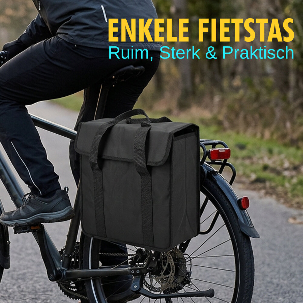 Discountershop Single Bicycle Pannier Black – 20L – Bike Bag with Reflective Strips – Water-Resistant – Universal Mounting